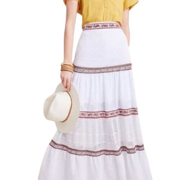 Cecilia Prado White Maxi Skirt Embroidery Swiss Dot Anthropologie Petite L PL - Picture 1 of 9